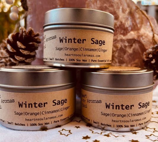 Winter Sage – All natural soy wax candle hand poured with pure essential oils.