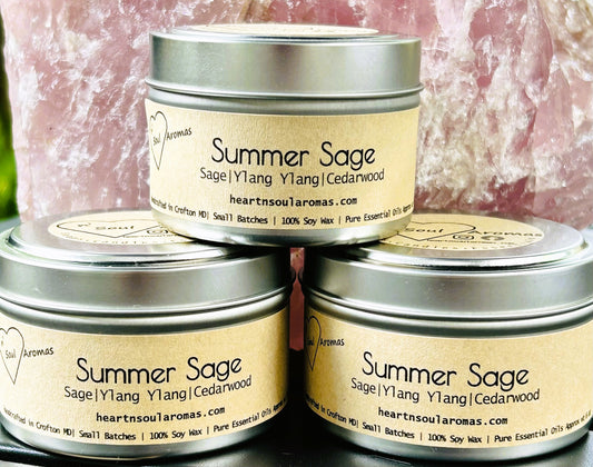 Summer Sage - 100% Soy Wax Candle Hand Poured With Pure Essential Oils.