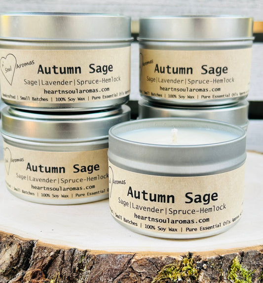 Autumn Sage - 100% Soy Wax Candle Hand Poured With Pure Essential Oils.